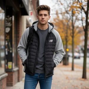 New Balance Men's Black and Light Gray Puffer Jacket